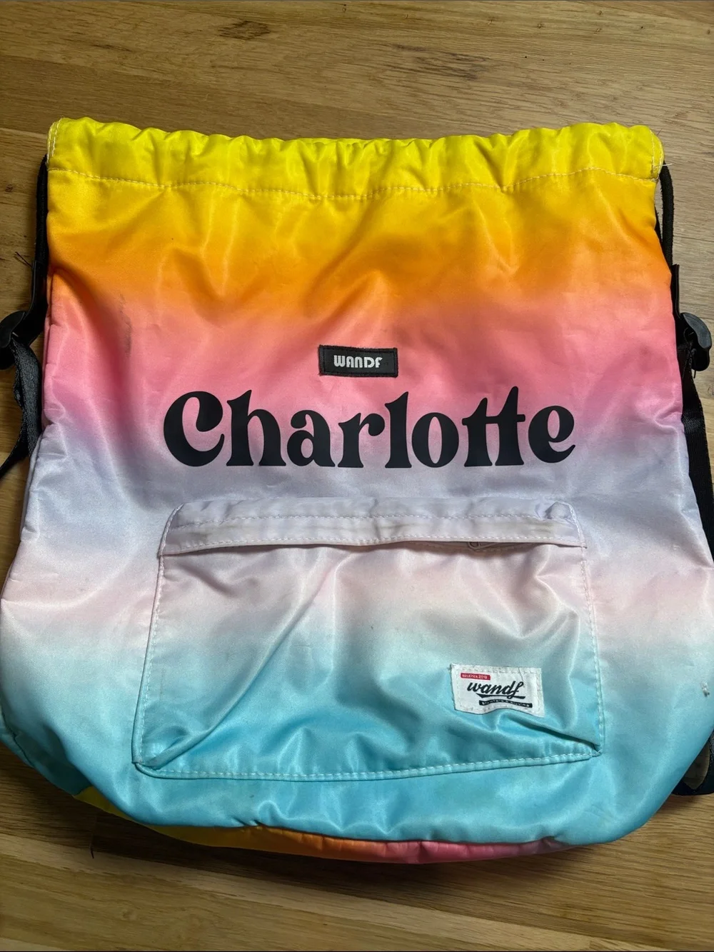 Wandf Charlotte Ombre Drawstring Backpack in Yellow Pink Blue